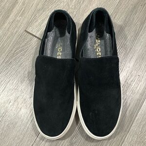 J Slides Dimmi Black Suede Slip-On Smeaker Loafers size 8.5